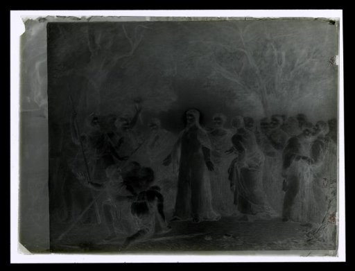 Photographic reproduction of a painting of Christ in a forest