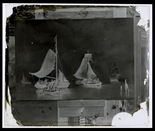 Photographic reproduction of a painting of sailing ships