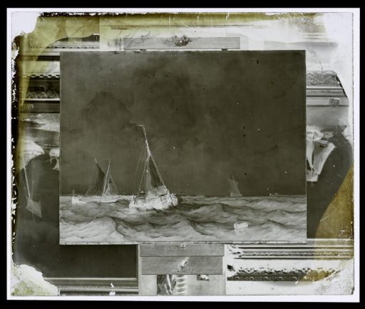 Photographic reproduction of a painting of two sailing ships at sea