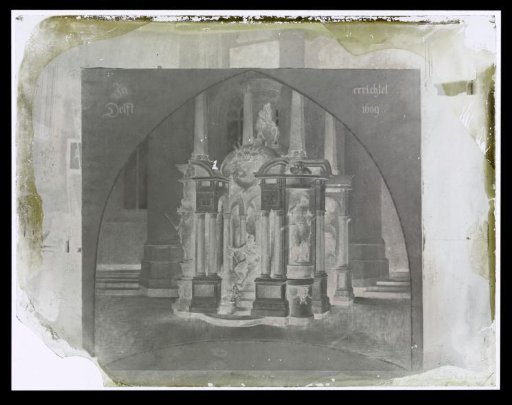 Photographic reproduction of a painting of the tomb of William of Orange in Delft