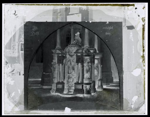 Photographic reproduction of a painting of the tomb of William of Orange in Delft