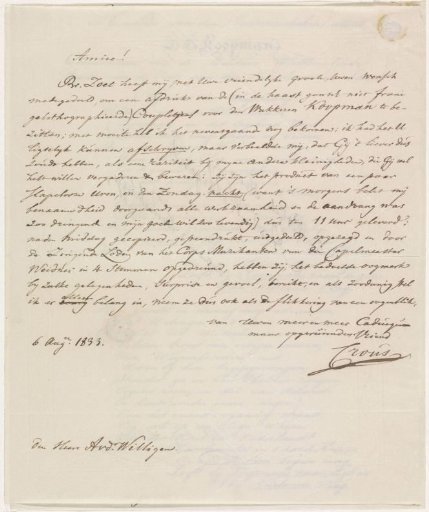 Copy of the song in honor of Lieutenant Koopman and accompanying letter, 1833