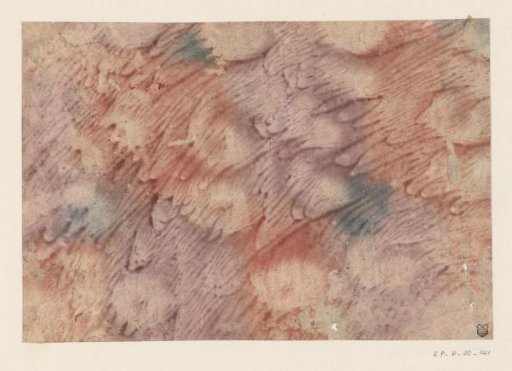 Veined stiffened paper with color stains in purple, red and green