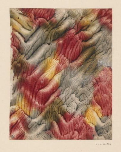 Marbled stiffening paint paper with color stains of red, yellow, green, and gray