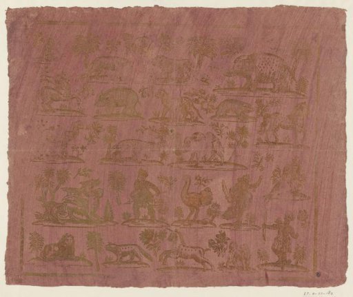 Sheet with animals and stereotypical Indians in five rows