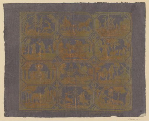 Sheet with twelve diverse scenes in four rows of three