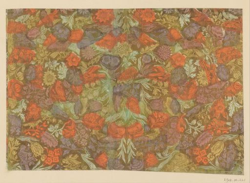 Sheet with scrolls with flowers and birds