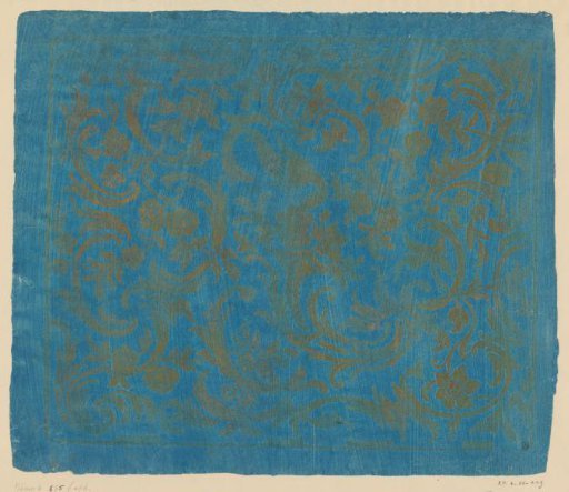 Sheet with scrolls with flowers and a bird