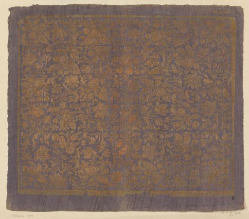 Sheet with scrolls with flowers and fruit