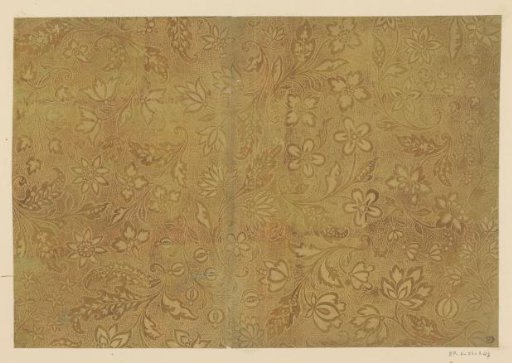 Sheet with scrolls with flowers and fruits with stippled background