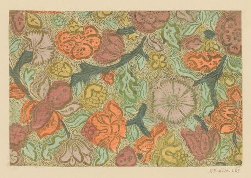 Sheet with flowers and fruits with stippled background