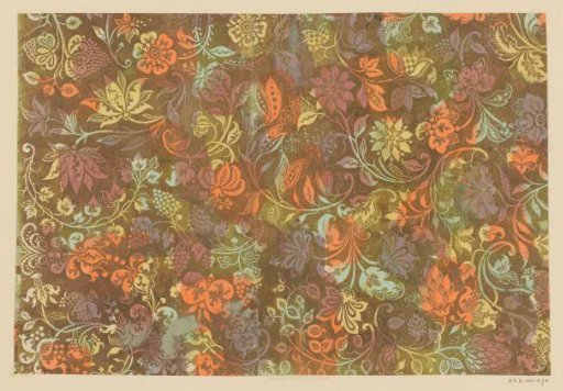 Sheet with scrolls with leaves, flowers and fruits