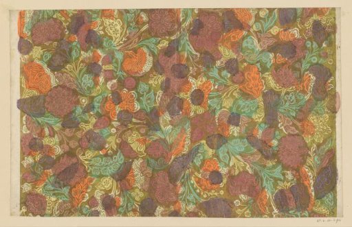 Sheet with scrolls with flowers and fruits