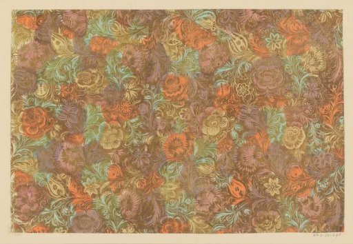Sheet with scrolls with flowers and fruits