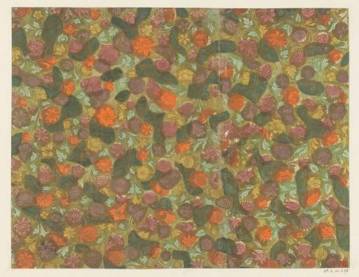 Sheet with scrolls with flowers and fruits