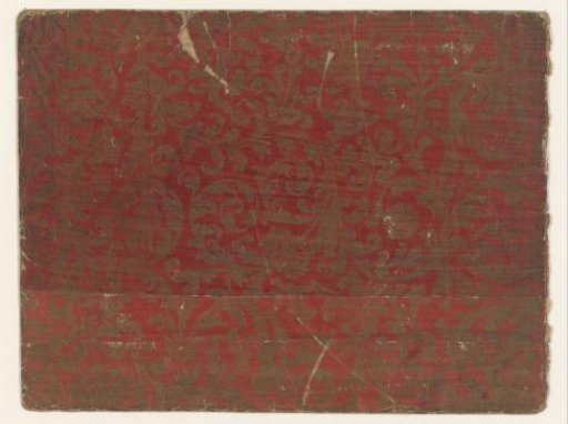 Sheet with scrolls with flowers, figures (including a hunter on horseback) and animals