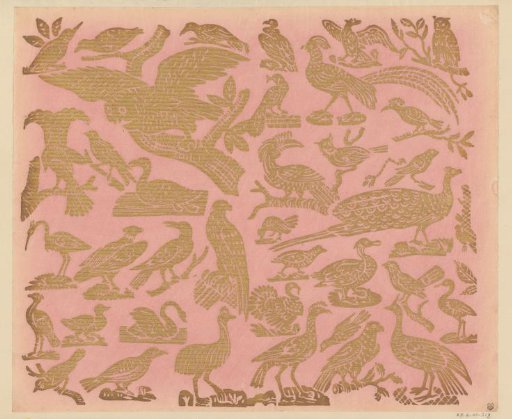 Sheet with various birds with flowers and fruit