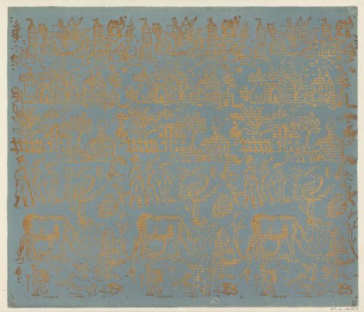 Sheet with animals, people and houses