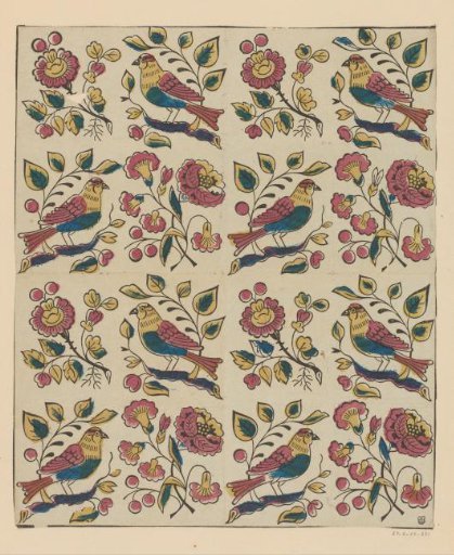 Sheet with four rows of alternating flowers and birds