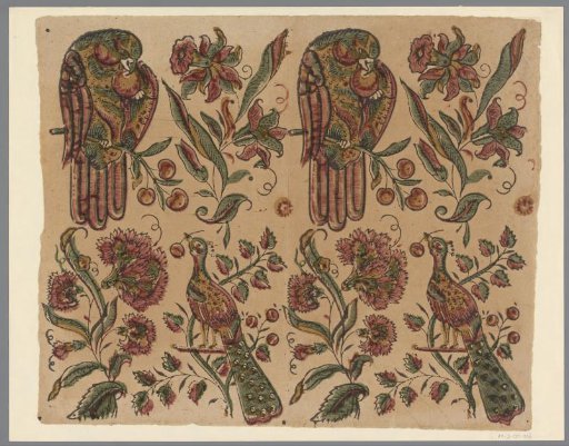 Sheet with alternating a bird (parrot and a peacock) and a floral motif