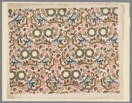 Sheet with rows of angels with wreaths and ribbons