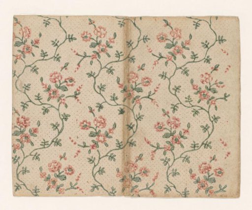 Sheet with scrolls and flowers and stippled ground