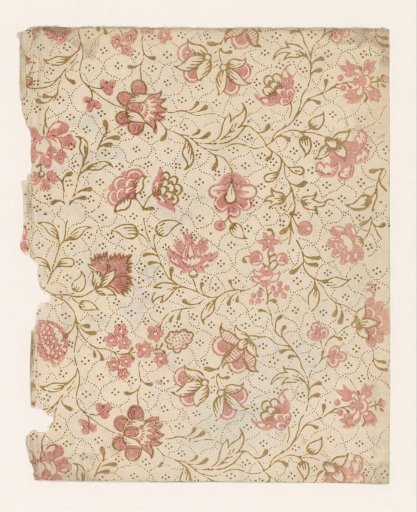Sheet with scrolls and flowers on a diamond-shaped stippled ground