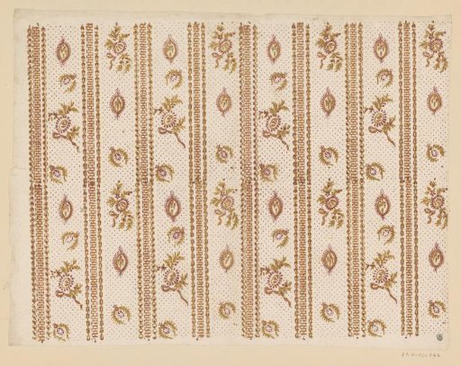 Sheet with a band pattern of random floral ornaments with ornamental border