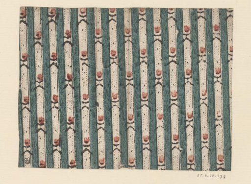 Sheet with a band pattern of tulips and solid bands with stippled ground