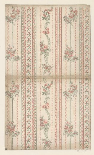 Sheet with band pattern of festoons with flowers and ornamental borders