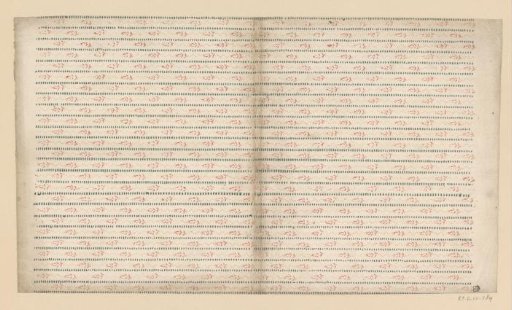 Sheet with band pattern of a sprig with fruit and stippled line