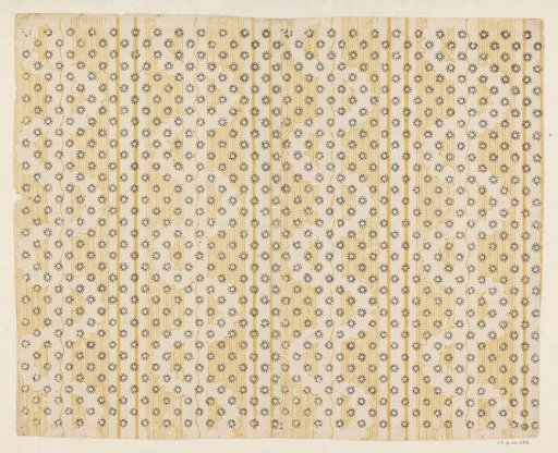 Sheet with ground in band pattern of stripes and winding cloud with scatter pattern of sun motif