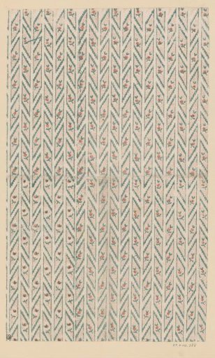 Sheet with band pattern of a small fruit on a dotted ground and scallop motif