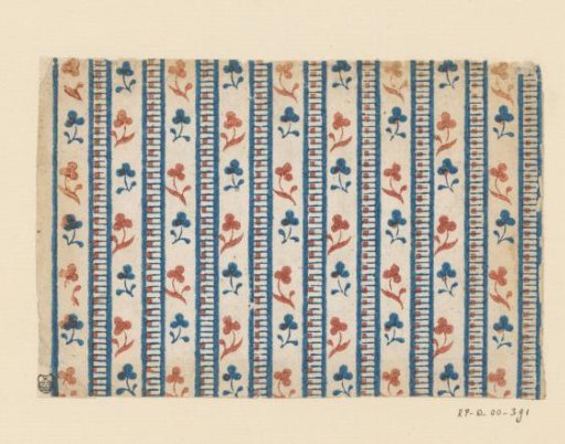 Sheet with band pattern of a flower sprig and ornamental border
