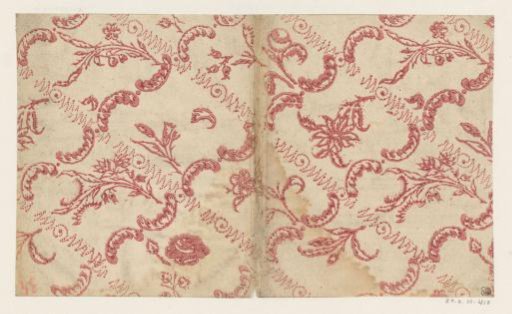 Sheet with a diamond pattern of leaves and zigzag motif with flowers filling the field