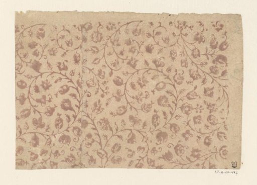 Sheet with scrolls with flowers and fruits