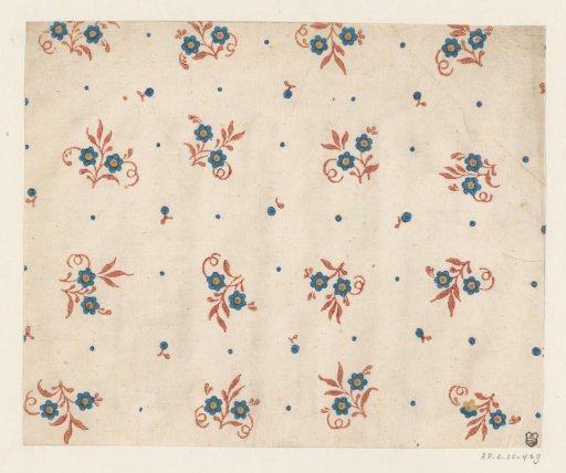 Sheet with all-over pattern of flowers surrounded by small fruits