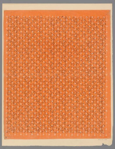 Sheet with winding vines and band pattern of stripes with squares