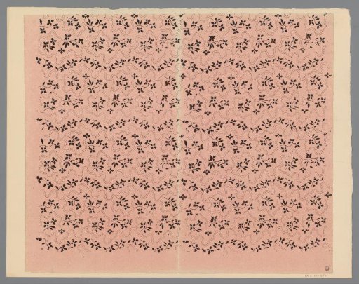 Sheet with alternating band pattern of winding vine with flowers and of winding lines of dots