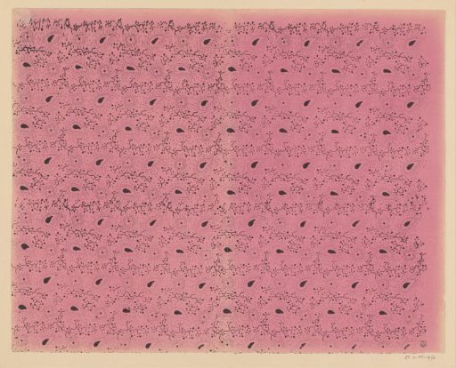 Sheet with scatter pattern of paisley motif between dots and vines