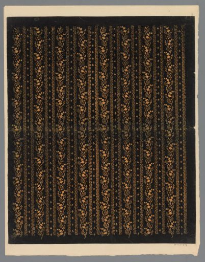 Sheet with band pattern of winding vine with flowers and berries with bands of dots