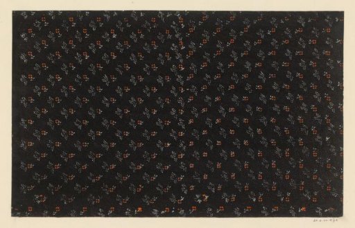 Sheet with alternating scatter pattern of flower motif and twig of dots