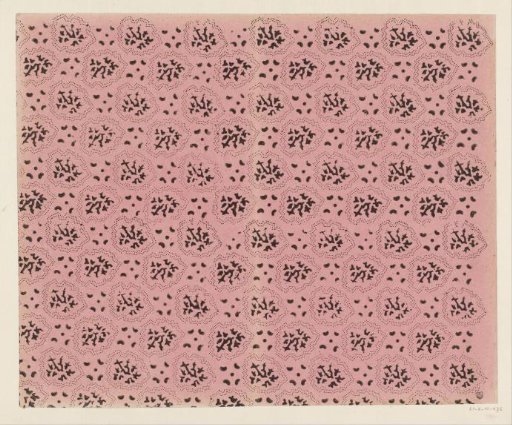 Sheet with scatter pattern of motif surrounded by winding lines consisting of dots