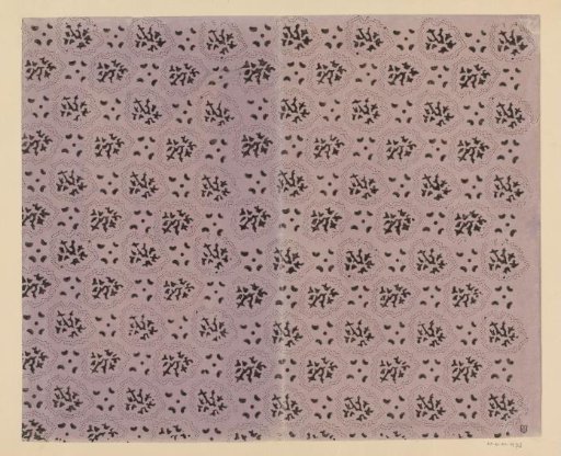 Sheet with scatter pattern of motif surrounded by winding lines consisting of dots