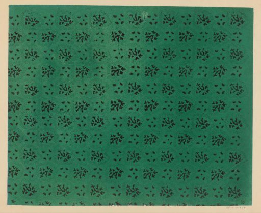 Sheet with scatter pattern of motif surrounded by winding lines consisting of dots