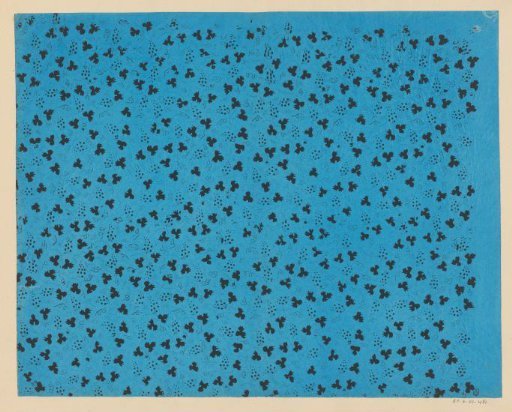Sheet with scatter pattern of leaf motif between small vine, fruits and dots