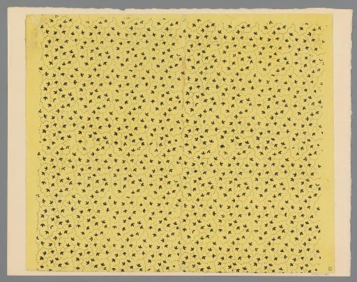 Sheet with scatter pattern of leaf motif with winding line of dots