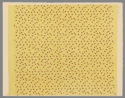 Sheet with scatter pattern of leaf motif with winding line of dots