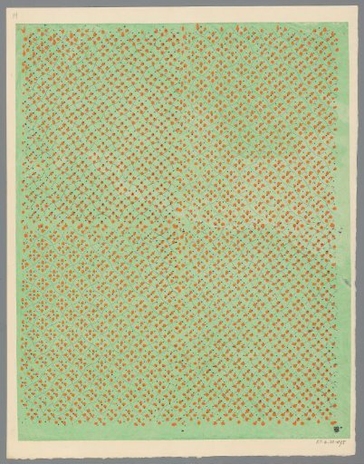 Sheet with scrolling diamond pattern of dotted lines with leaf motif and dots as filling