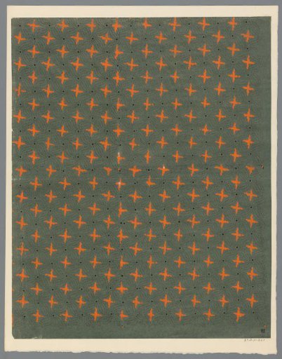 Sheet with scattered pattern of cross motif between a cross of wavy dotted lines